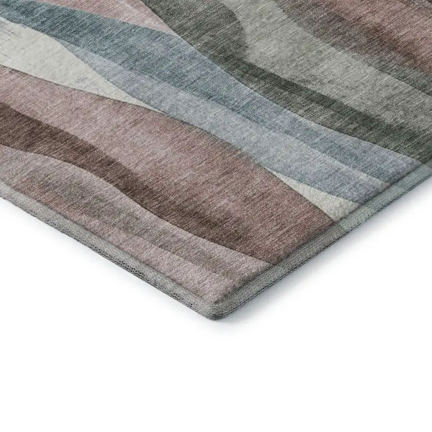8' Salmon Blue And Mauve Abstract Washable Round Rug With UV Protection Photo 7