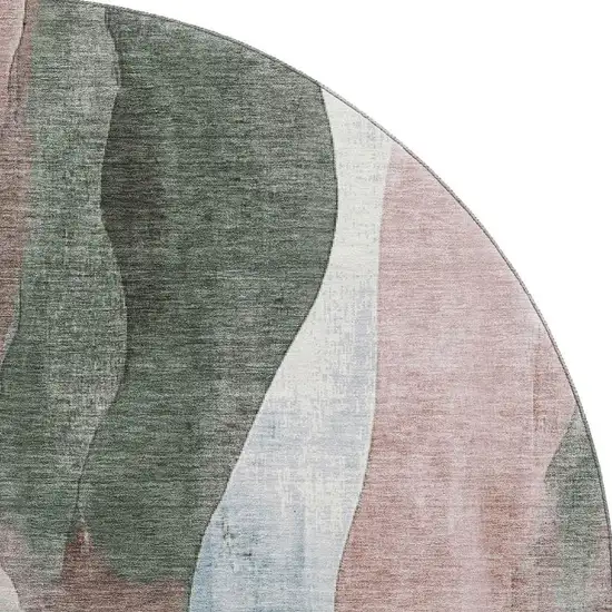 8' Salmon Blue And Mauve Abstract Washable Round Rug With UV Protection Photo 4