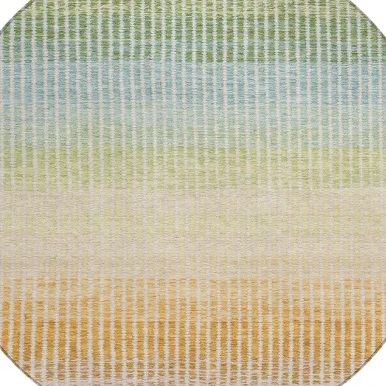 8' Salmon Blue And Peach Round Striped Washable Indoor Outdoor Area Rug Photo 7