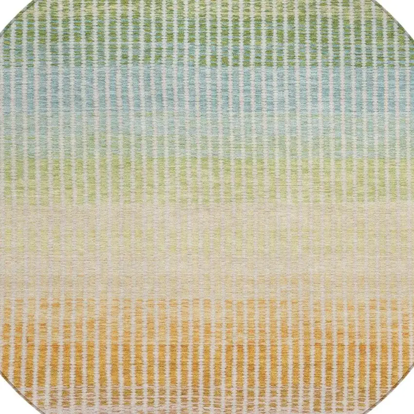 8' Salmon Blue And Peach Round Striped Washable Indoor Outdoor Area Rug Photo 7