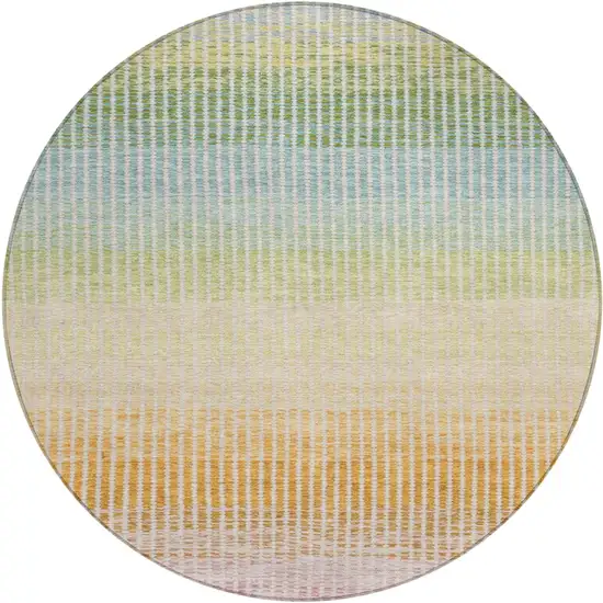 8' Salmon Blue And Peach Round Striped Washable Indoor Outdoor Area Rug Photo 2