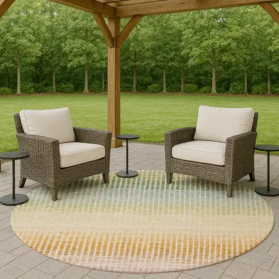 8' Salmon Blue And Peach Round Striped Washable Indoor Outdoor Area Rug Photo 8