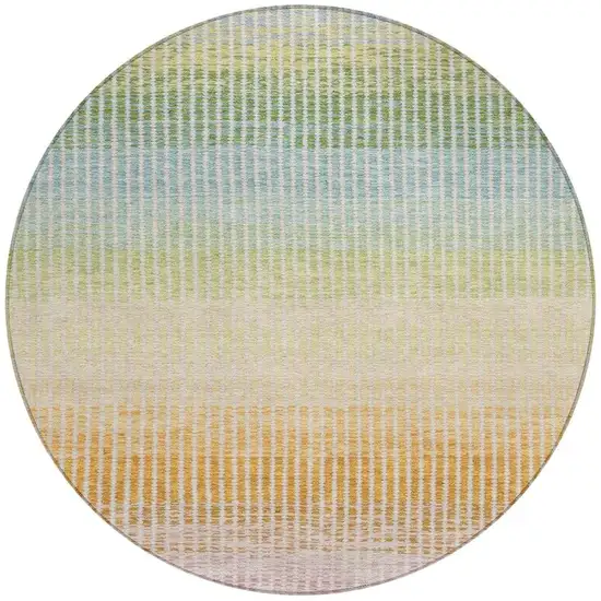 8' Salmon Blue And Peach Round Striped Washable Indoor Outdoor Area Rug Photo 4