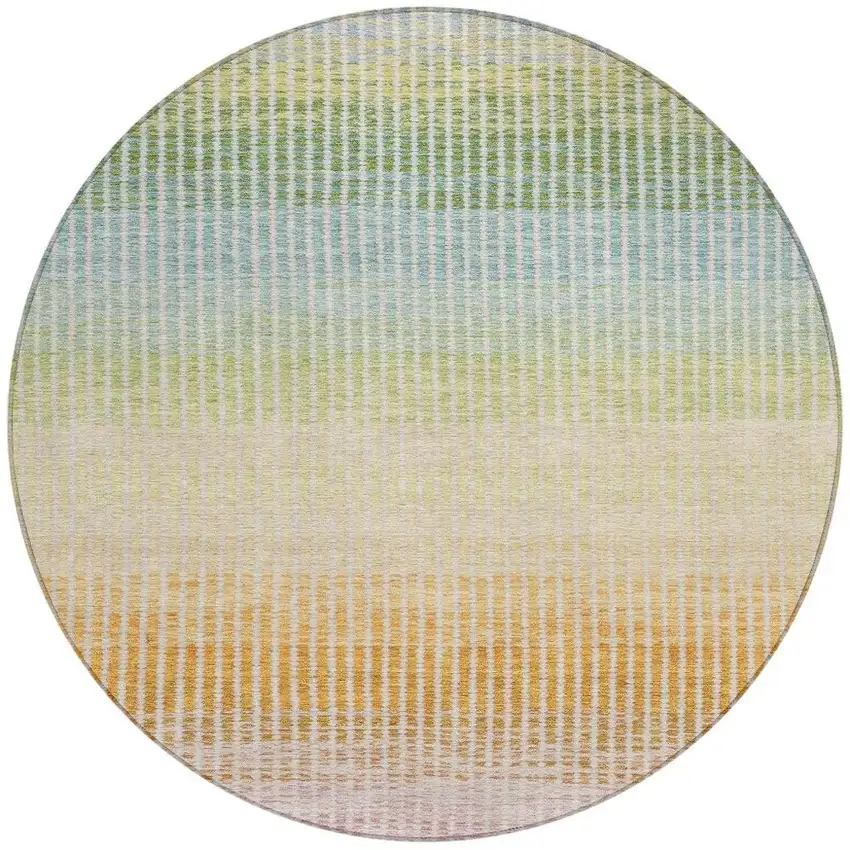 8' Salmon Blue And Peach Round Striped Washable Indoor Outdoor Area Rug Photo 4