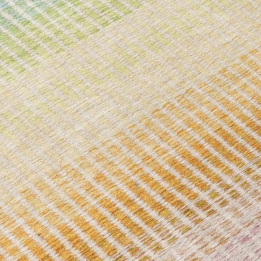 8' Salmon Blue And Peach Round Striped Washable Indoor Outdoor Area Rug Photo 8