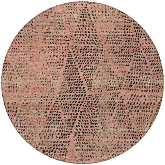 8' Salmon Charcoal And Beige Round Geometric Washable Indoor Outdoor Area Rug Photo 4