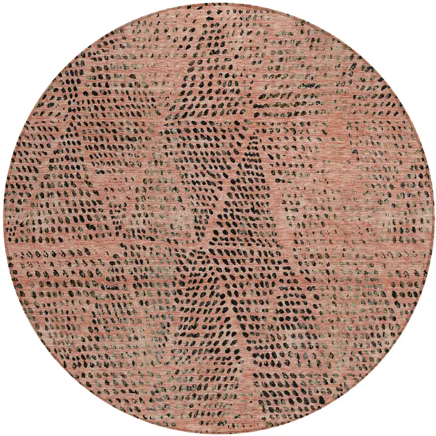 8' Salmon Charcoal And Beige Round Geometric Washable Indoor Outdoor Area Rug Photo 2