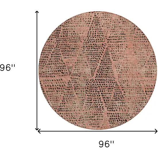 8' Salmon Charcoal And Beige Round Geometric Washable Indoor Outdoor Area Rug Photo 3