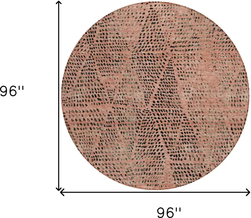 8' Salmon Charcoal And Beige Round Geometric Washable Indoor Outdoor Area Rug Photo 3