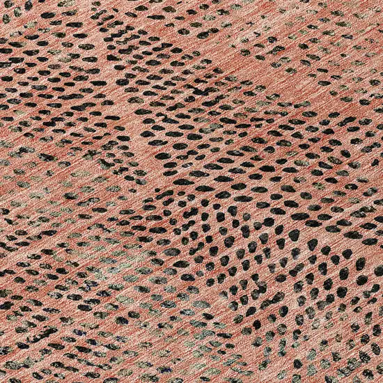 8' Salmon Charcoal And Beige Round Geometric Washable Indoor Outdoor Area Rug Photo 7