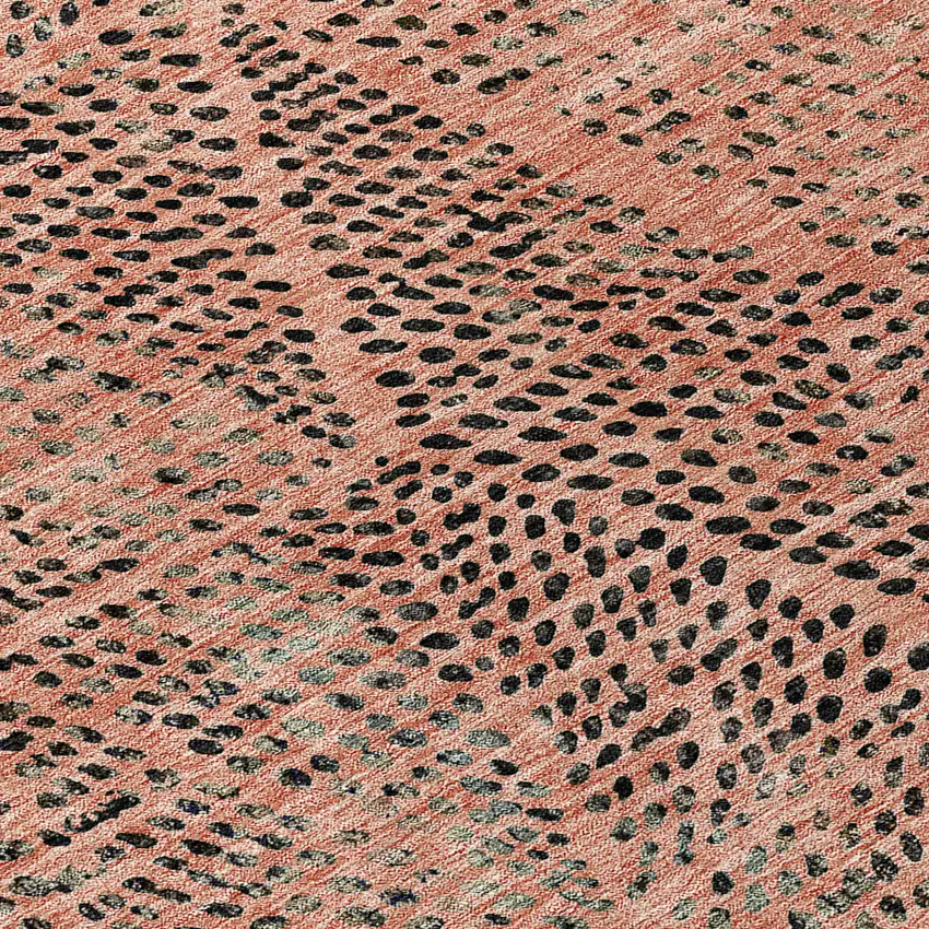 8' Salmon Charcoal And Beige Round Geometric Washable Indoor Outdoor Area Rug Photo 7