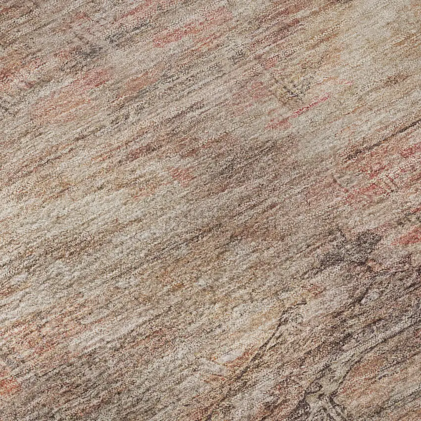 8' Salmon Copper And Beige Abstract Geometric Washable Round Rug With UV Protection Photo 8