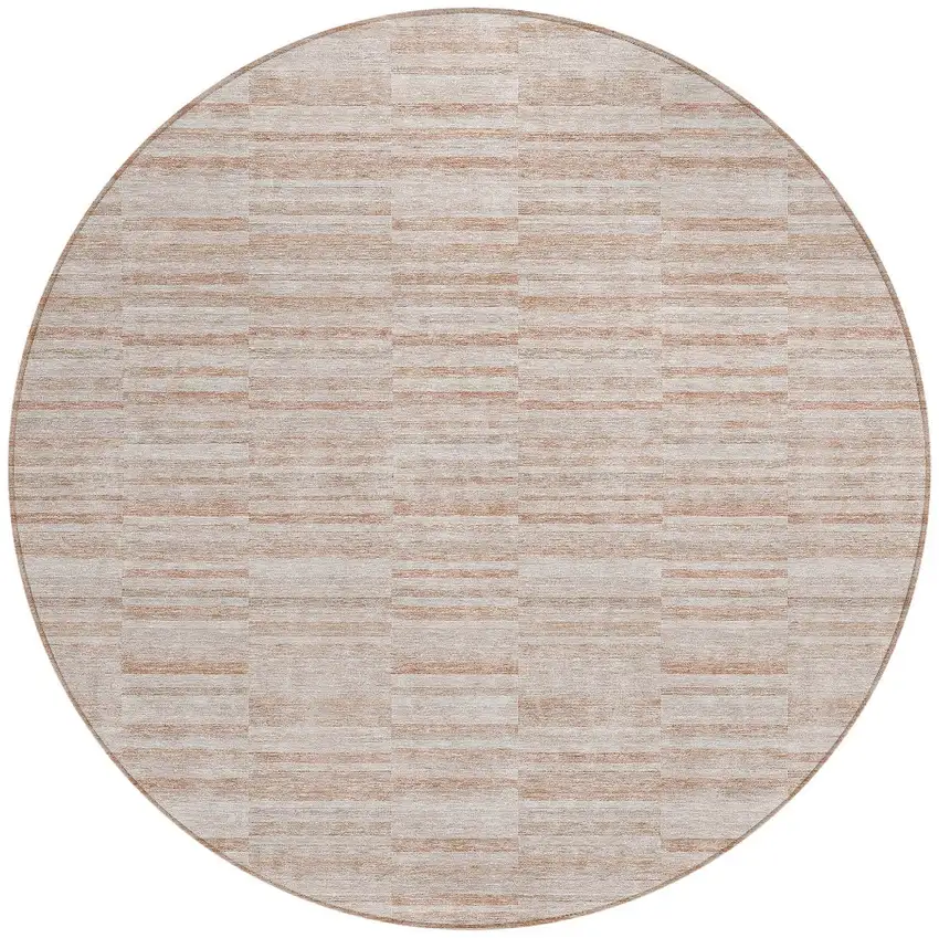 8' Salmon Copper And Beige Round Striped Washable Indoor Outdoor Area Rug Photo 5