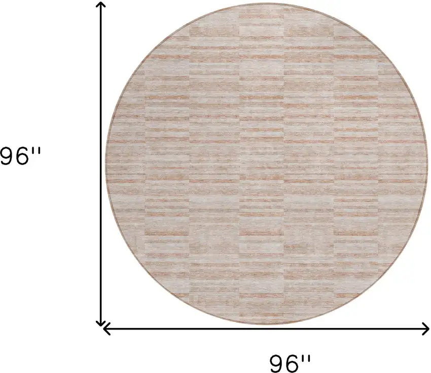 8' Salmon Copper And Beige Round Striped Washable Indoor Outdoor Area Rug Photo 3