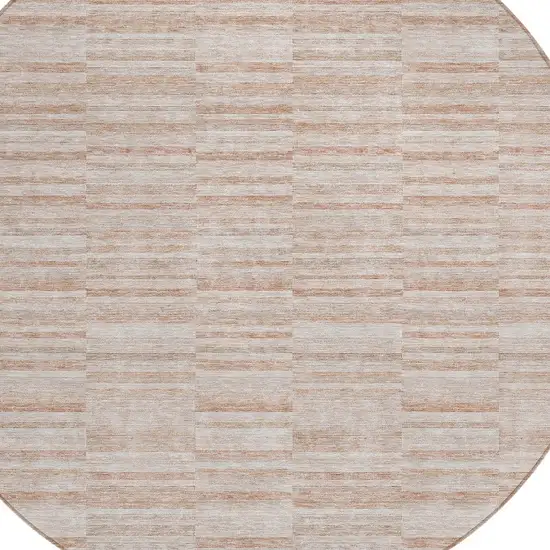 8' Salmon Copper And Beige Round Striped Washable Indoor Outdoor Area Rug Photo 4