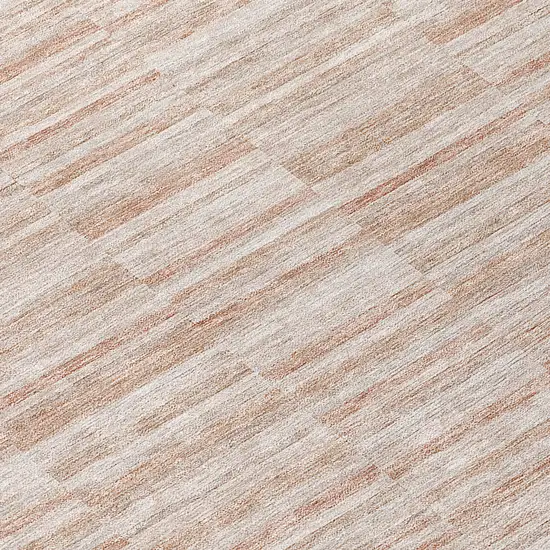 8' Salmon Copper And Beige Round Striped Washable Indoor Outdoor Area Rug Photo 8