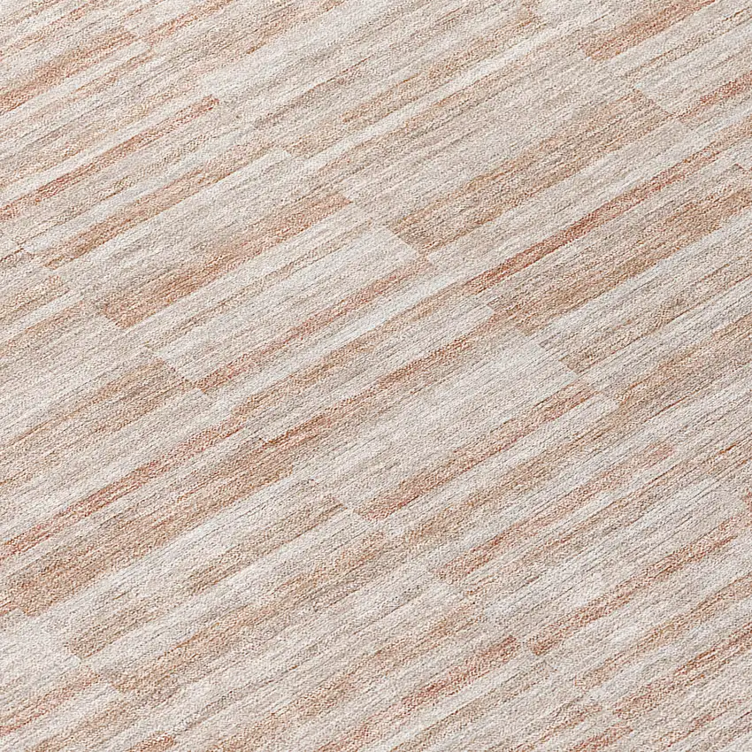 8' Salmon Copper And Beige Round Striped Washable Indoor Outdoor Area Rug Photo 8