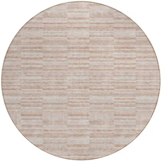 8' Salmon Copper And Beige Round Striped Washable Indoor Outdoor Area Rug Photo 2