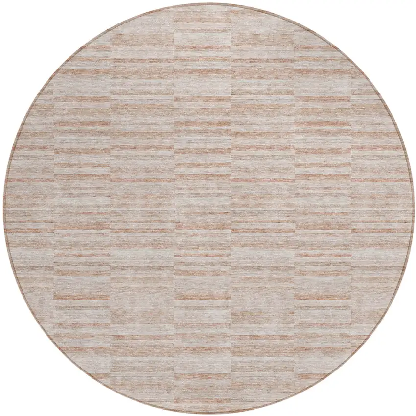 8' Salmon Copper And Beige Round Striped Washable Indoor Outdoor Area Rug Photo 2