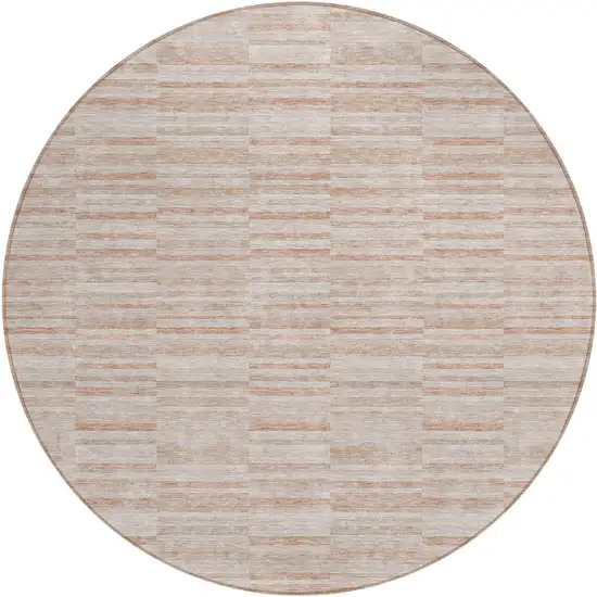 8' Salmon Copper And Beige Round Striped Washable Indoor Outdoor Area Rug Photo 2