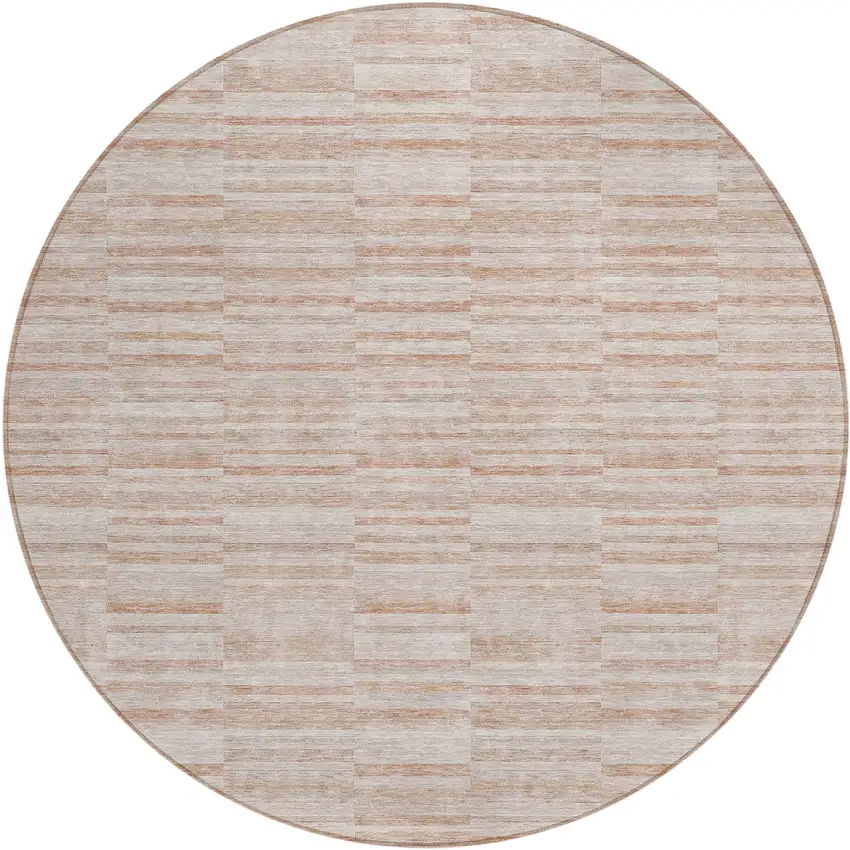8' Salmon Copper And Beige Round Striped Washable Indoor Outdoor Area Rug Photo 2