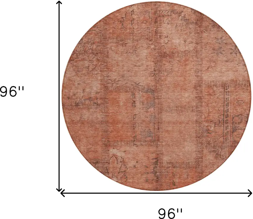 8' Salmon Copper And Gray Round Patchwork Washable Indoor Outdoor Area Rug Photo 3