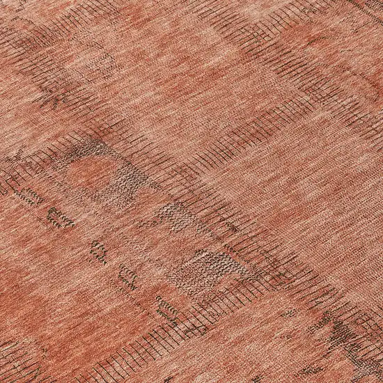 8' Salmon Copper And Gray Round Patchwork Washable Indoor Outdoor Area Rug Photo 8
