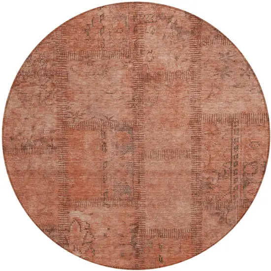 8' Salmon Copper And Gray Round Patchwork Washable Indoor Outdoor Area Rug Photo 2