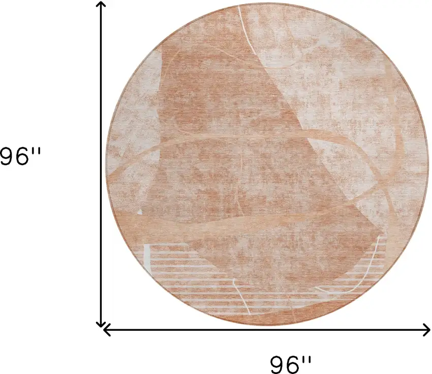 8' Salmon Copper And Ivory Round Abstract Washable Indoor Outdoor Area Rug Photo 3