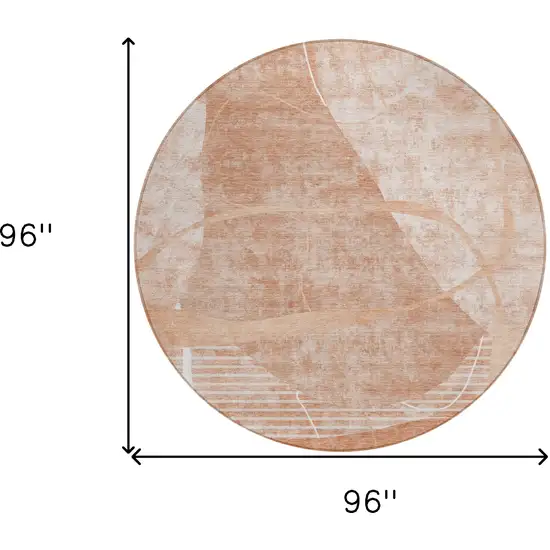 8' Salmon Copper And Ivory Round Abstract Washable Indoor Outdoor Area Rug Photo 3