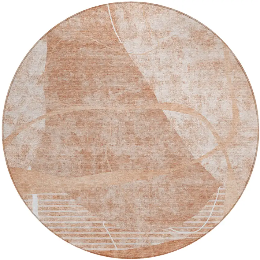 8' Salmon Copper And Ivory Round Abstract Washable Indoor Outdoor Area Rug Photo 2