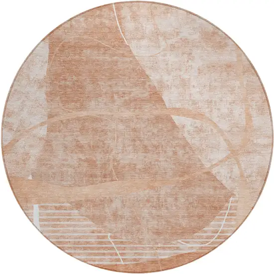 8' Salmon Copper And Ivory Round Abstract Washable Indoor Outdoor Area Rug Photo 2