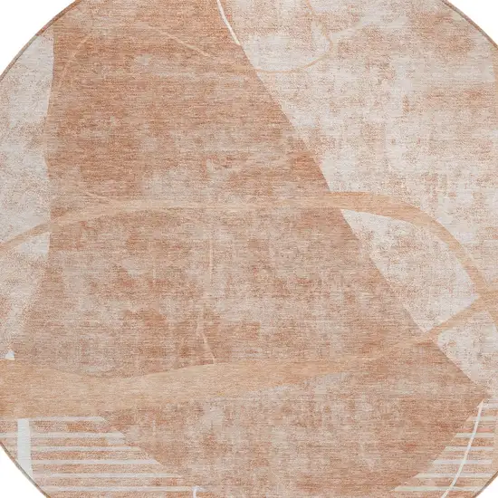 8' Salmon Copper And Ivory Round Abstract Washable Indoor Outdoor Area Rug Photo 4