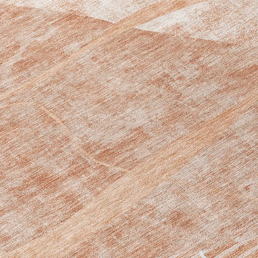 8' Salmon Copper And Ivory Round Abstract Washable Indoor Outdoor Area Rug Photo 8