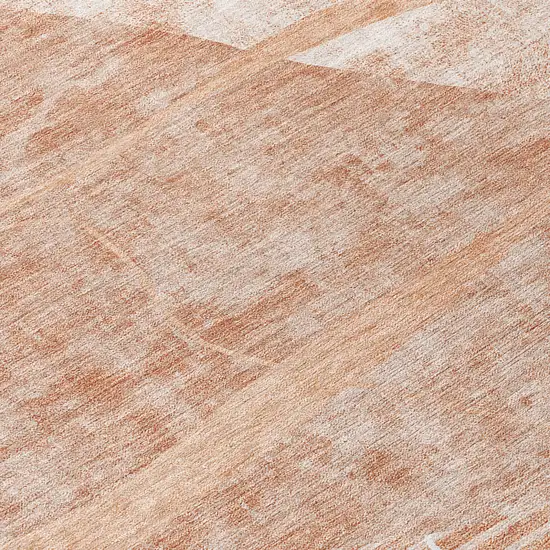 8' Salmon Copper And Ivory Round Abstract Washable Indoor Outdoor Area Rug Photo 8