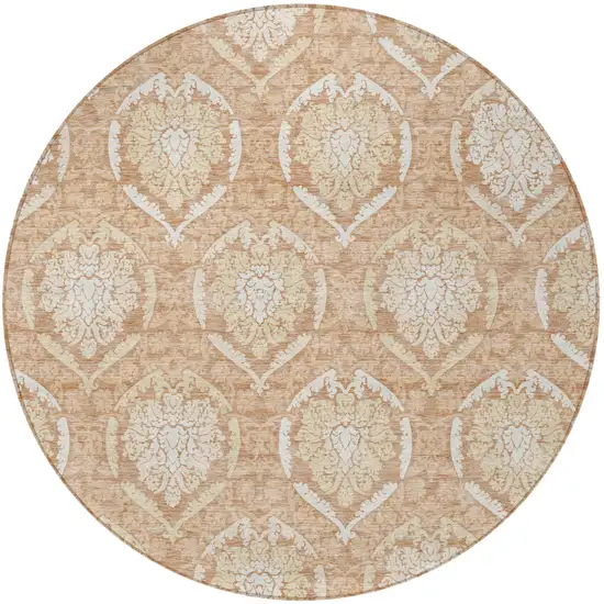 8' Salmon Copper And Ivory Round Medallion Washable Indoor Outdoor Area Rug Photo 3