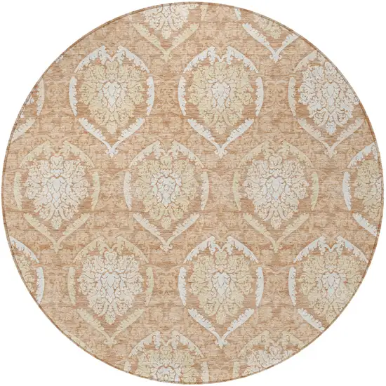8' Salmon Copper And Ivory Round Medallion Washable Indoor Outdoor Area Rug Photo 3