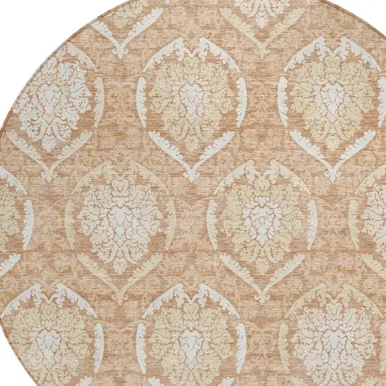 8' Salmon Copper And Ivory Round Medallion Washable Indoor Outdoor Area Rug Photo 5