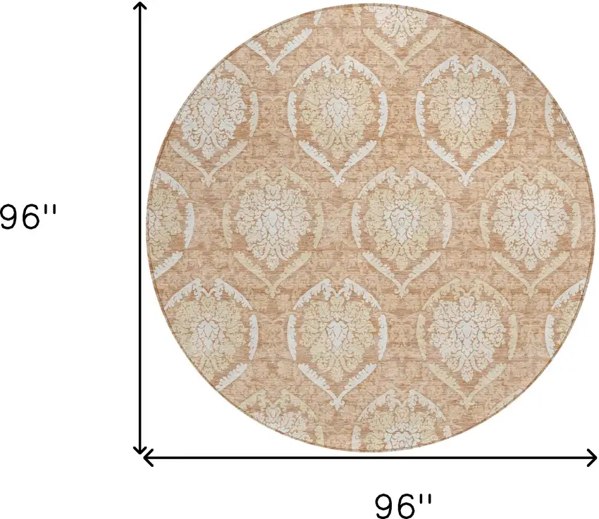 8' Salmon Copper And Ivory Round Medallion Washable Indoor Outdoor Area Rug Photo 8