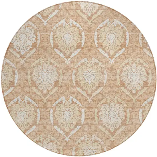 8' Salmon Copper And Ivory Round Medallion Washable Indoor Outdoor Area Rug Photo 1