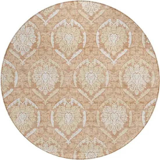 8' Salmon Copper And Ivory Round Medallion Washable Indoor Outdoor Area Rug Photo 1