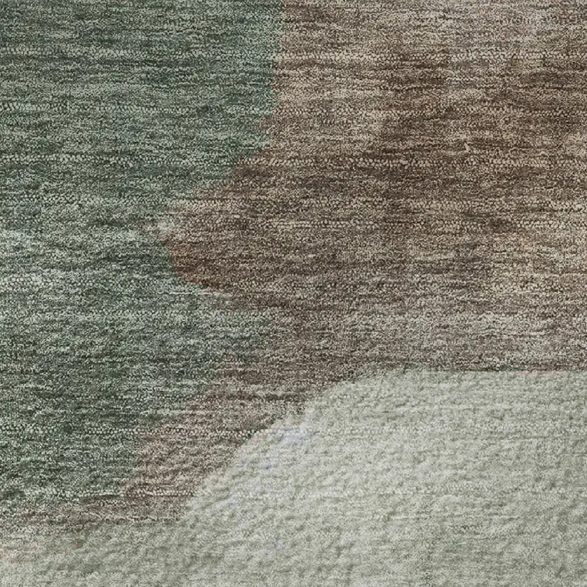 8' Salmon Emerald And Ivory Abstract Washable Round Rug With UV Protection Photo 9