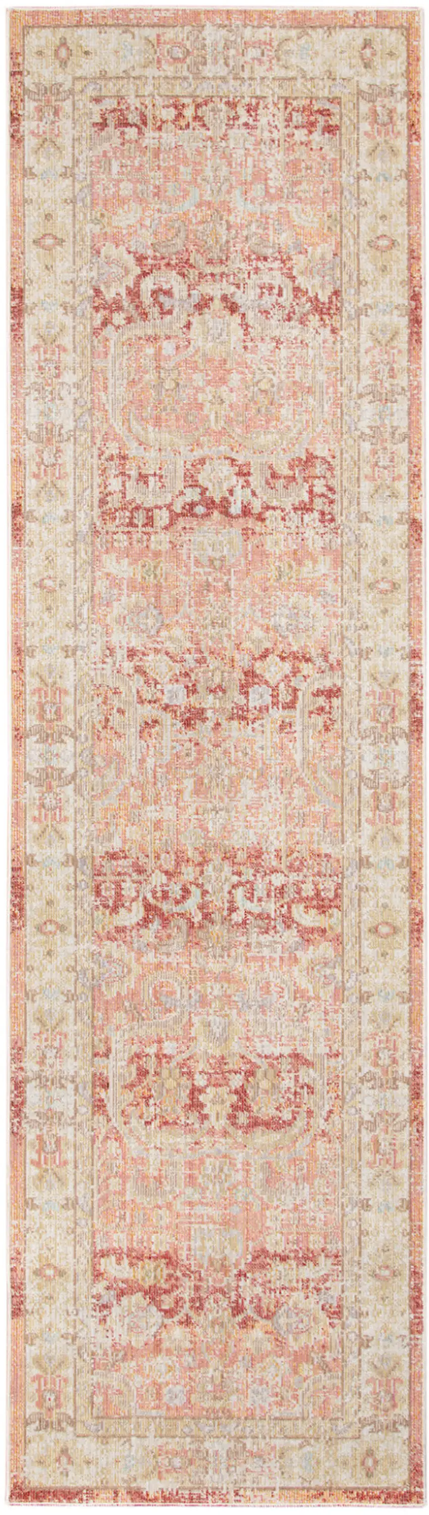 8' Salmon Floral Power Loom Runner Rug Photo 1