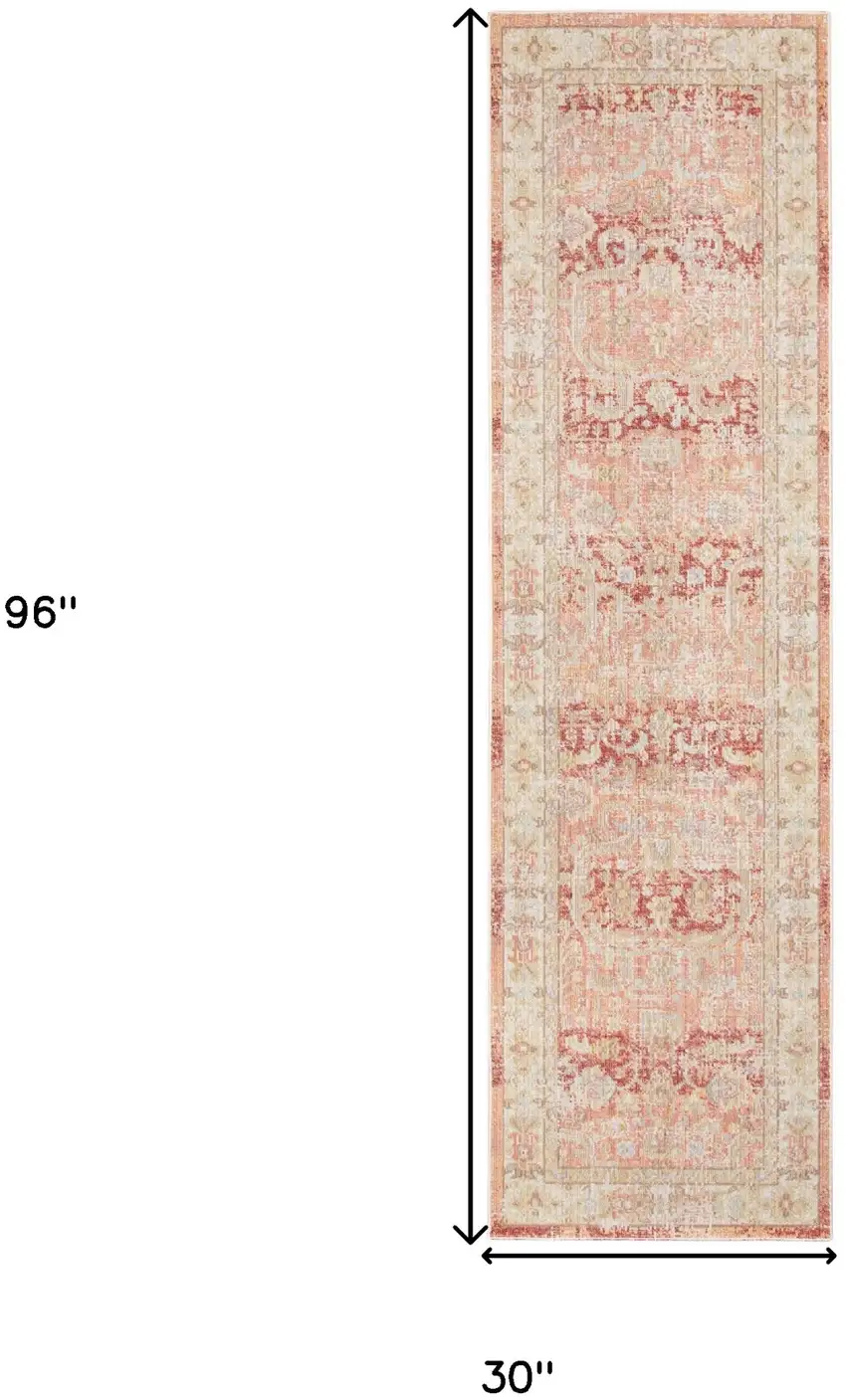 8' Salmon Floral Power Loom Runner Rug Photo 7
