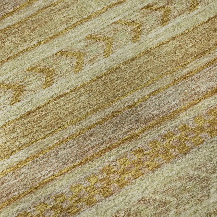 8' Salmon Gold And Beige Striped Washable Round Rug With UV Protection Photo 8