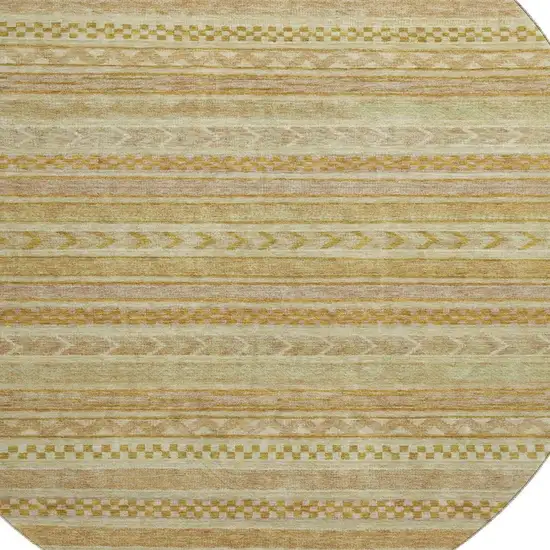 8' Salmon Gold And Beige Striped Washable Round Rug With UV Protection Photo 2