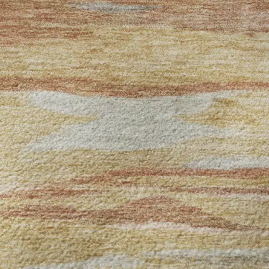 8' Salmon Gold And Gray Abstract Washable Round Rug With UV Protection Photo 9