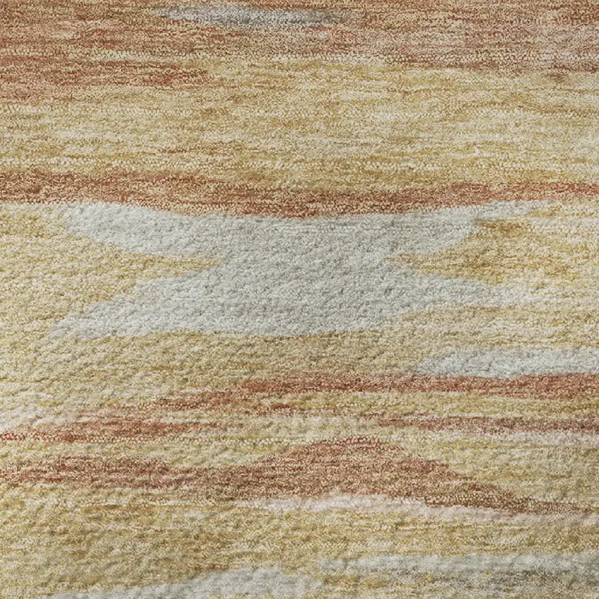 8' Salmon Gold And Gray Abstract Washable Round Rug With UV Protection Photo 9