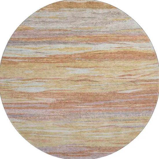8' Salmon Gold And Gray Abstract Washable Round Rug With UV Protection Photo 4