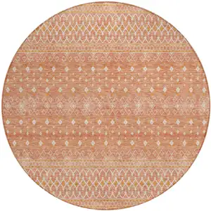 Photo of 8' Salmon Gold And Ivory Round Tribal Washable Indoor Outdoor Area Rug